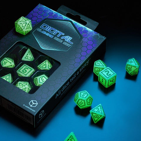 Digital Glowing Dice Set milky glow in the dark and green - Hobby.lt 🇬🇧