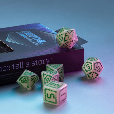 Digital Glowing Dice Set milky glow in the dark and green - Hobby.lt 🇬🇧