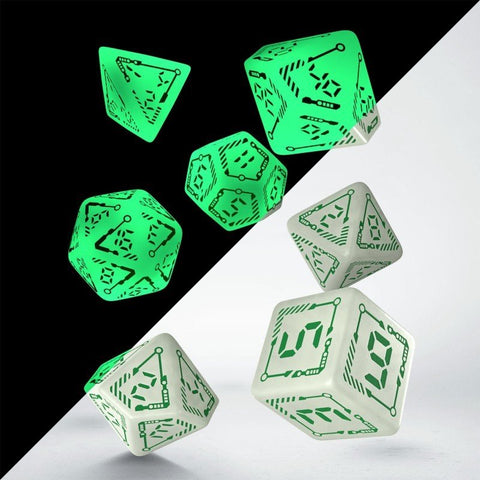 Digital Glowing Dice Set milky glow in the dark and green - Hobby.lt 🇬🇧