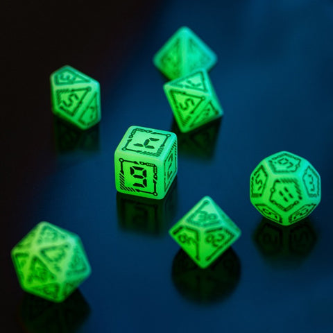 Digital Glowing Dice Set milky glow in the dark and green