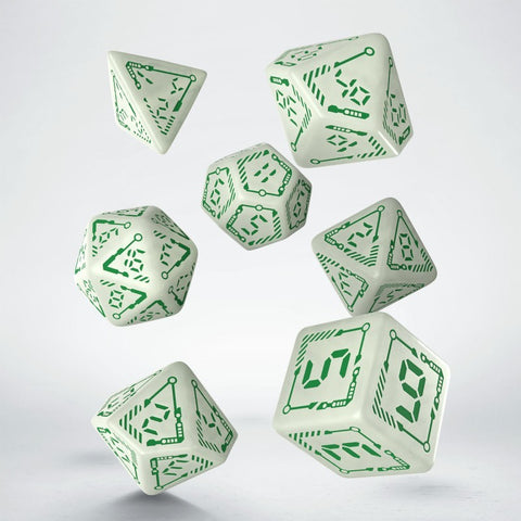 Digital Glowing Dice Set milky glow in the dark and green