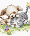Dog and Cat with Butterfly SB1185 - Cross Stitch Kit - Hobby.lt 🇬🇧