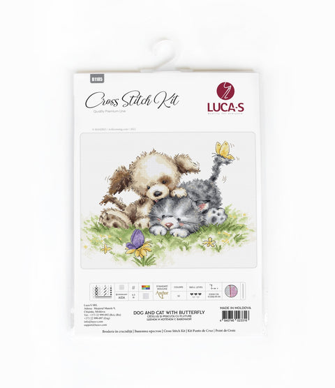 Dog and Cat with Butterfly SB1185 - Cross Stitch Kit - Hobby.lt 🇬🇧