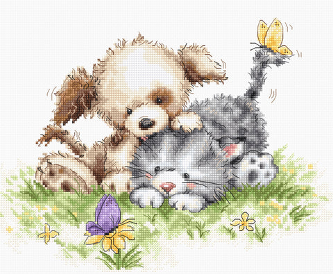 Dog and Cat with Butterfly SB1185 - Cross Stitch Kit