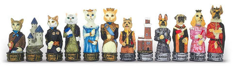 DOGS vs CATS: Handpainted Chess with Rare Wooden Chessboard & Box