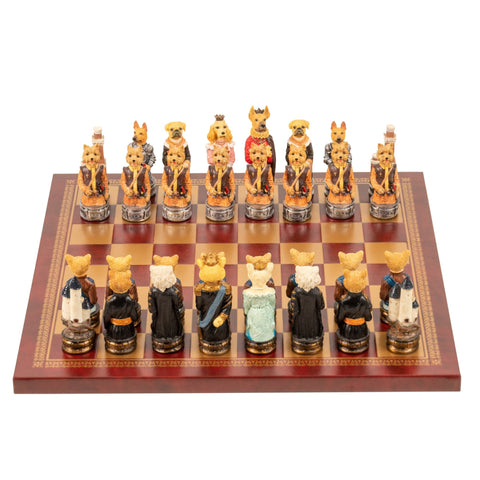 DOGS vs CATS: Unique Handpainted Chess with Leatherette Chessboard - Hobby.lt 🇬🇧