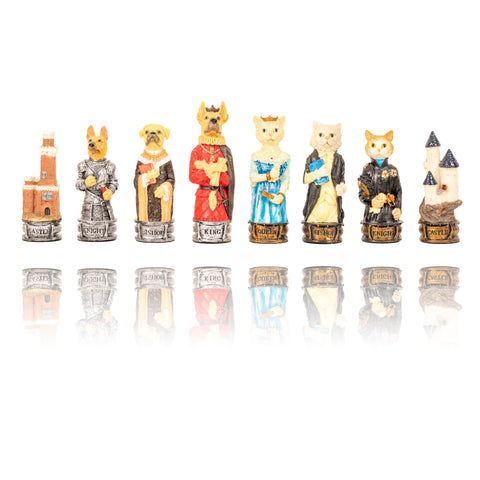 DOGS vs CATS: Unique Handpainted Chess with Leatherette Chessboard