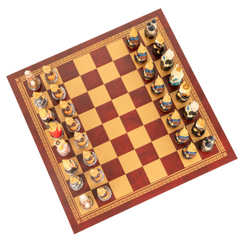 DOGS vs CATS: Unique Handpainted Chess with Leatherette Chessboard