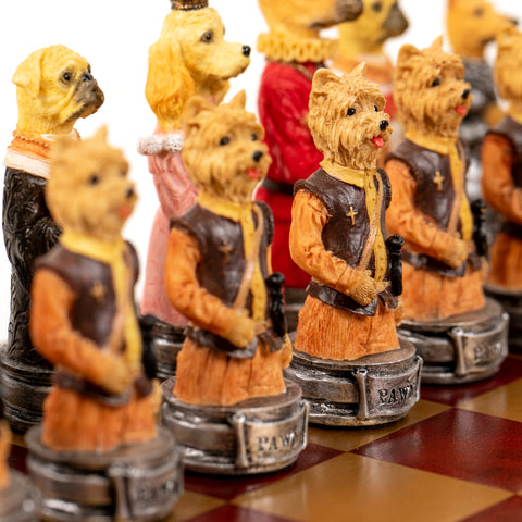 DOGS vs CATS: Unique Handpainted Chess with Leatherette Chessboard