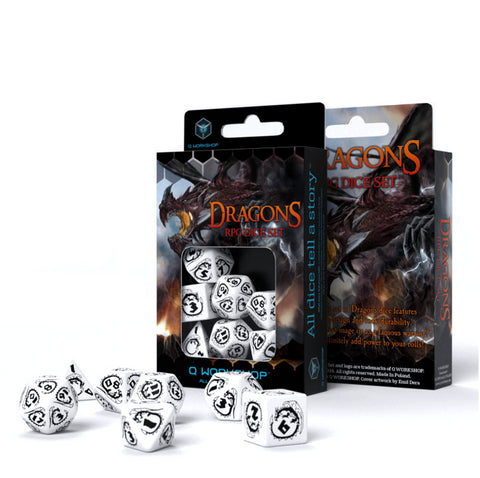 Dragons RPG Dice Set white and black