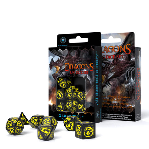 Dragons RPG Dice Set black and yellow