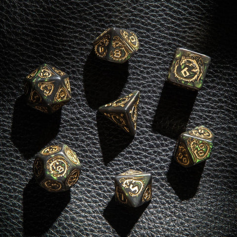 Dragons RPG Dice Set bottle green and gold Q workshop