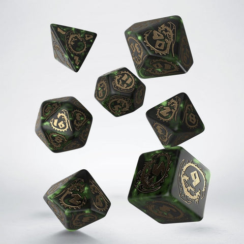 Dragons RPG Dice Set bottle green and gold Q workshop