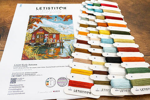 Cross Stitch Embroidery Kit Early Autumn, 21 x 26 cm, LetiStitch, Zweigart Aida 16ct, 100% Cotton Threads