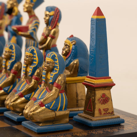 EGYPT: Beautiful Handpainted Chess Set with Leatherlike Gameboard