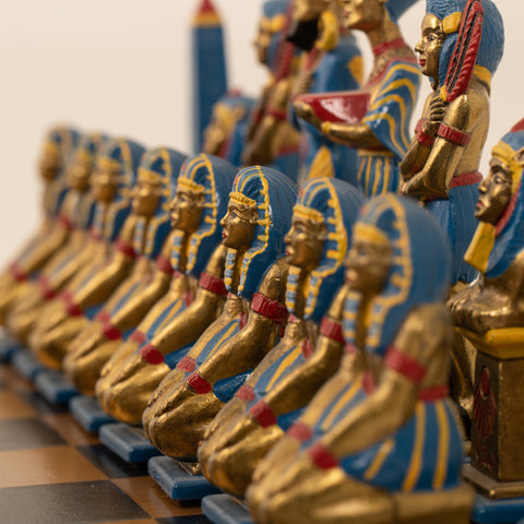 EGYPT: Beautiful Handpainted Chess Set with Leatherlike Gameboard