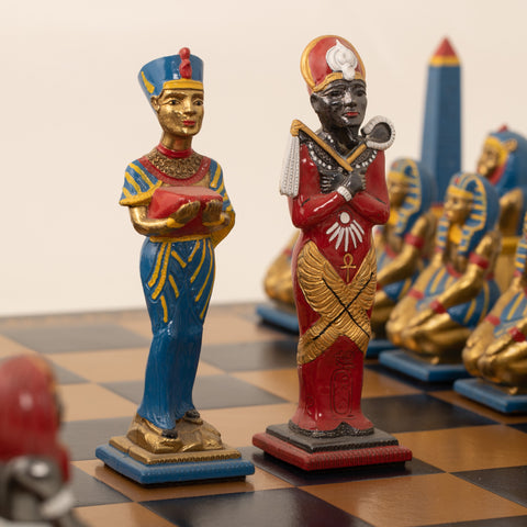 EGYPT: Beautiful Handpainted Chess Set with Leatherlike Gameboard