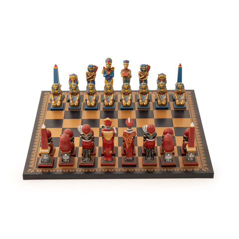 EGYPT: Beautiful Handpainted Chess Set with Leatherlike Gameboard