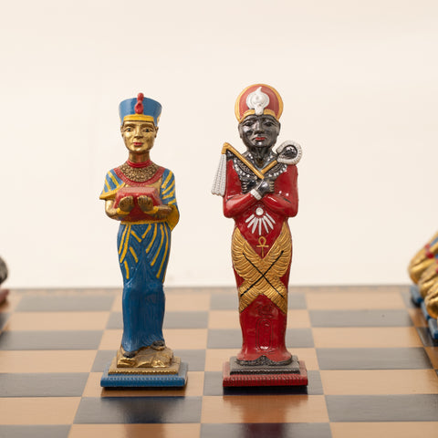 EGYPT: Beautiful Handpainted Chess Set with Leatherlike Gameboard