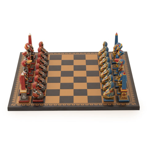 EGYPT: Beautiful Handpainted Chess Set with Leatherlike Gameboard