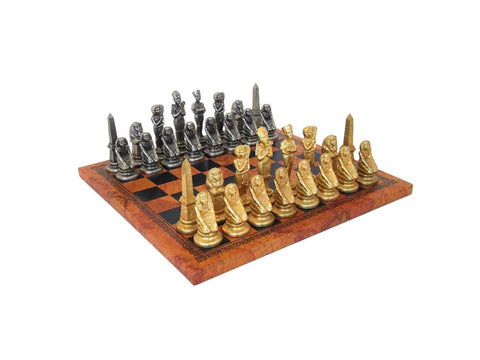 EGYPTIAN Metal Chess Set with Leatherette Chessboard