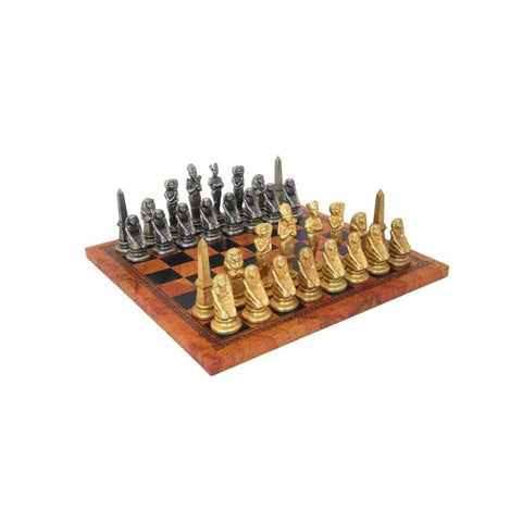EGYPTIAN Metal Chess Set with Leatherette Chessboard