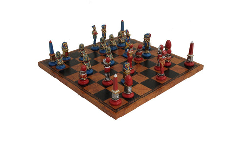 EGYPTIAN SET: Beautiful Handpainted Metal Chess Set with Leatherette Chess Board - Hobby.lt 🇬🇧