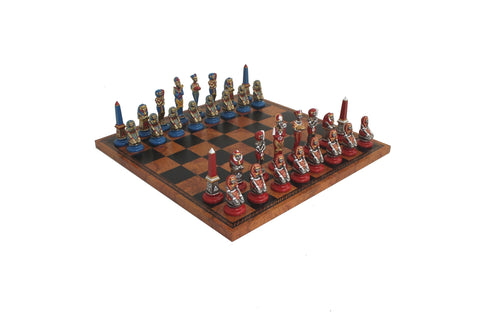 EGYPTIAN SET: Beautiful Handpainted Metal Chess Set with Leatherette Chess Board - Hobby.lt 🇬🇧