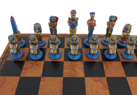 EGYPTIAN SET: Beautiful Handpainted Metal Chess Set with Leatherette Chess Board - Hobby.lt 🇬🇧