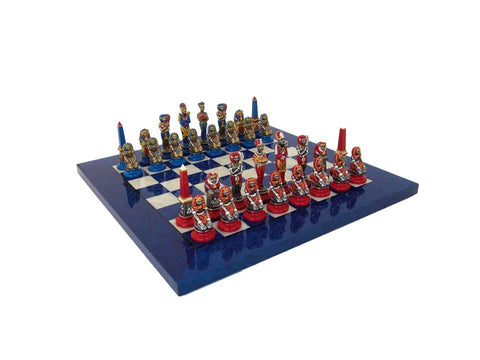 EGYPTIANS II: Metal Chess Set with Beautiful Briar Erable Wood Chessboard