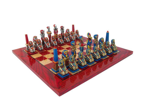 EGYPTIANS IV: Metal Chess Set with Beautiful Briar Erable Wood Chessboard