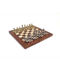 Metal Chess Pieces with Beautiful Elm Wood Chess Board. Matt Finish.