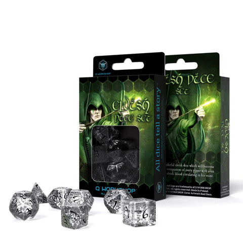 Elvish Dice Set translucent and black - Hobby.lt 🇬🇧