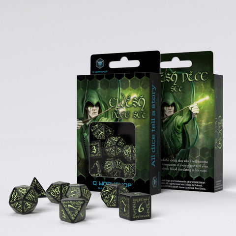 Elvish Dice Set black and fluorescent glow in the dark