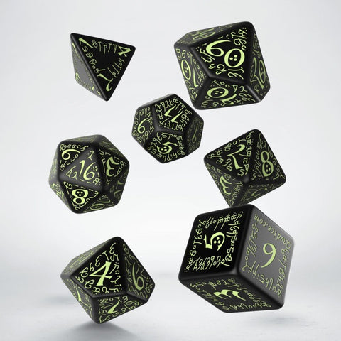 Elvish Dice Set black and fluorescent glow in the dark