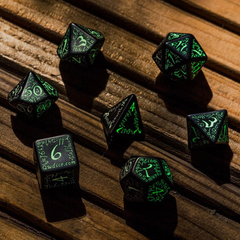 Elvish Dice Set black and fluorescent glow in the dark