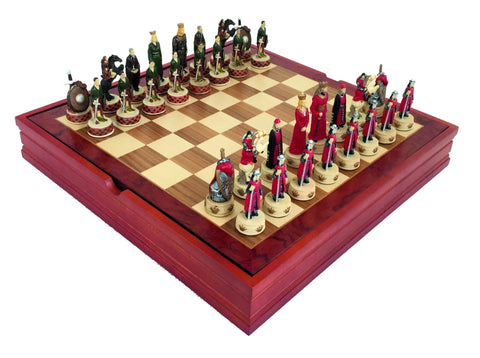 ENGLAND VS SCOTLAND: Handpainted Chess Set with Wooden Chessboard & Box - Hobby.lt 🇬🇧