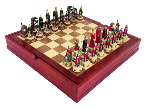 ENGLAND VS SCOTLAND: Handpainted Chess Set with Wooden Chessboard & Box