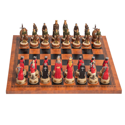 ENGLAND VS SCOTLAND: Quality hand painted Chess Set with Leatherette Chess Board