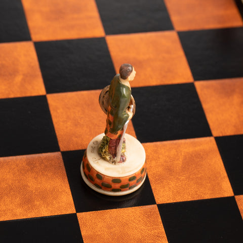 ENGLAND VS SCOTLAND: Quality hand painted Chess Set with Leatherette Chess Board