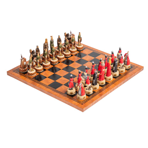 ENGLAND VS SCOTLAND: Quality hand painted Chess Set with Leatherette Chess Board