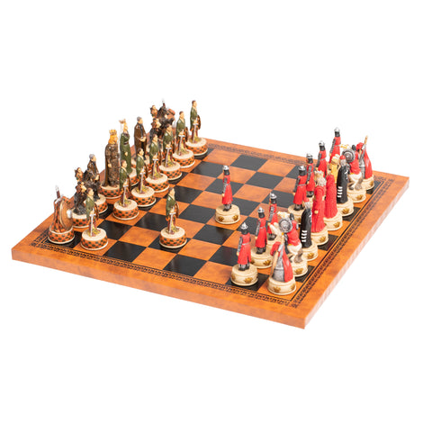 ENGLAND VS SCOTLAND: Quality hand painted Chess Set with Leatherette Chess Board