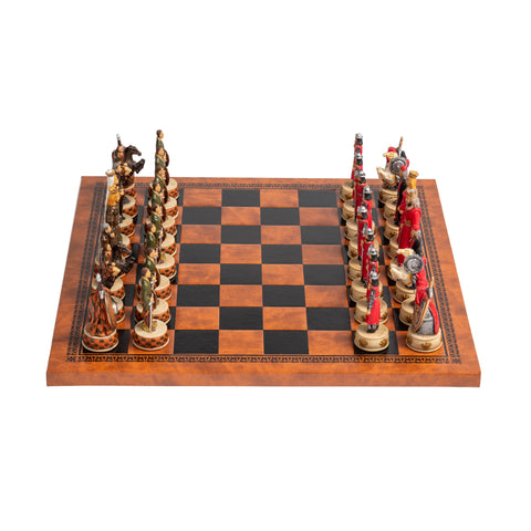 ENGLAND VS SCOTLAND: Quality hand painted Chess Set with Leatherette Chess Board