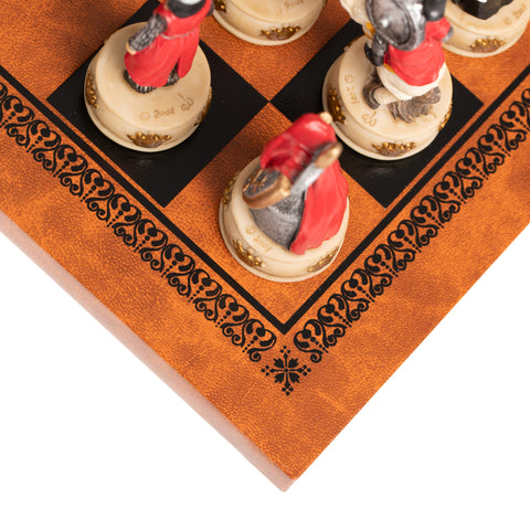 ENGLAND VS SCOTLAND: Quality hand painted Chess Set with Leatherette Chess Board