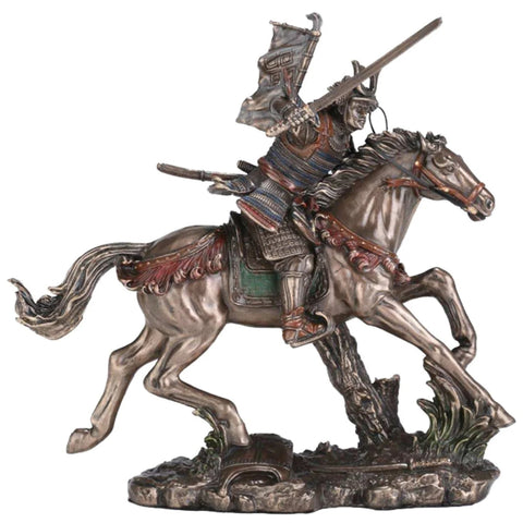 Samurai on Horse Statue, Bronze Finish Resin Figurine, Japanese Decor, Gift