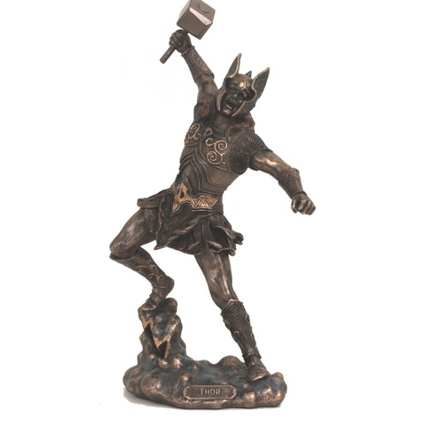 Thor God of Thunder Statue, Bronze Resin 31cm Norse Decor Made in Italy