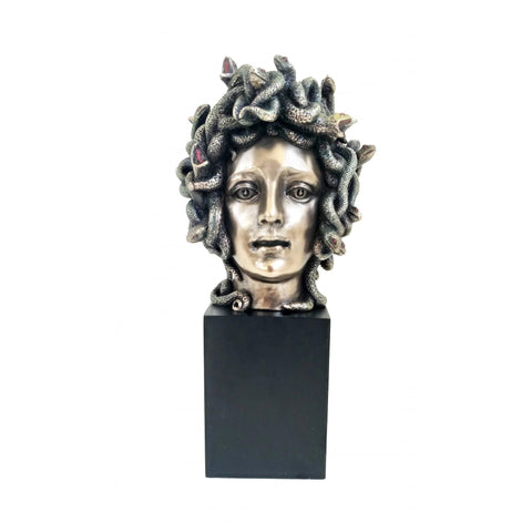 Medusa Head Statue, Greek Mythology Decor, Resin Bronze Finish, 21cm