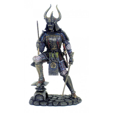Samurai with Katana Statue, 25cm Resin Bronze Finish Figurine, Made in Italy