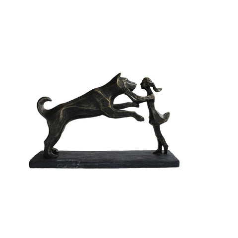 True Friendship Dog & Human Sculpture, Bronze Resin Statue, Made in Italy
