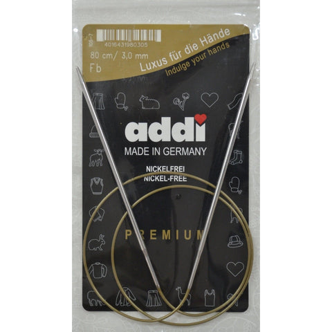 Addi Circular Knitting Needles 80cm Cable 3mm Nickel-Free Smooth Metal Tips